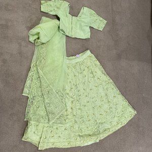 Lime green net lengha